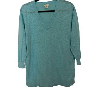 J. Crew Turquoise V-Neck 3/4 length sleeve light sweater